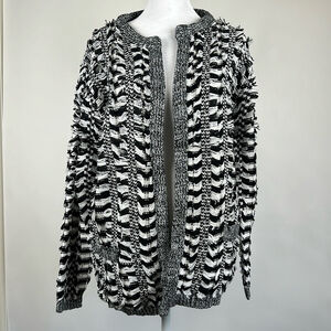 Endless Rose Black & White Fringe Open Front Striped Cardigan Sweater Size S/M